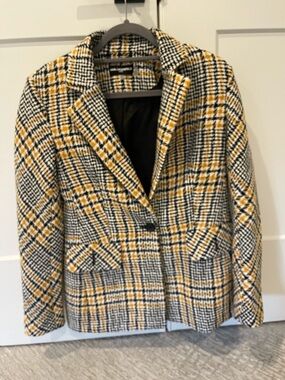 Karl Lagerfeld Black, White & Yellow Plaid Blazer